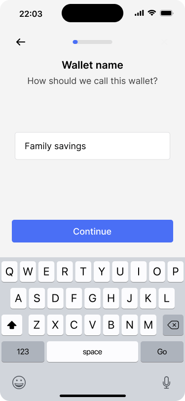 Screen giving users the option of giving the wallet a friendly name.